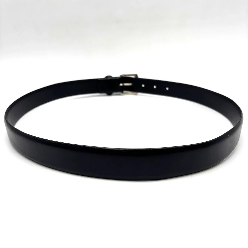 Vintage 90s Y2K CHAPS Ralph Lauren Black Leather Brass Buckle Dress Belt 36